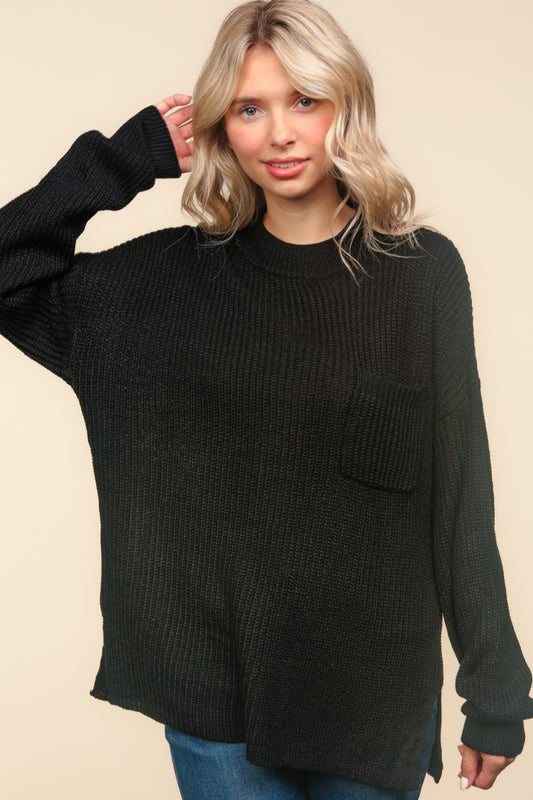 Haptics Mock Neck Side Slit Knit Top Black Shirt Apparel Clothing Tops Haptics Ship from USA Shirts USA Women Trendsi https://www.cyberehub.com