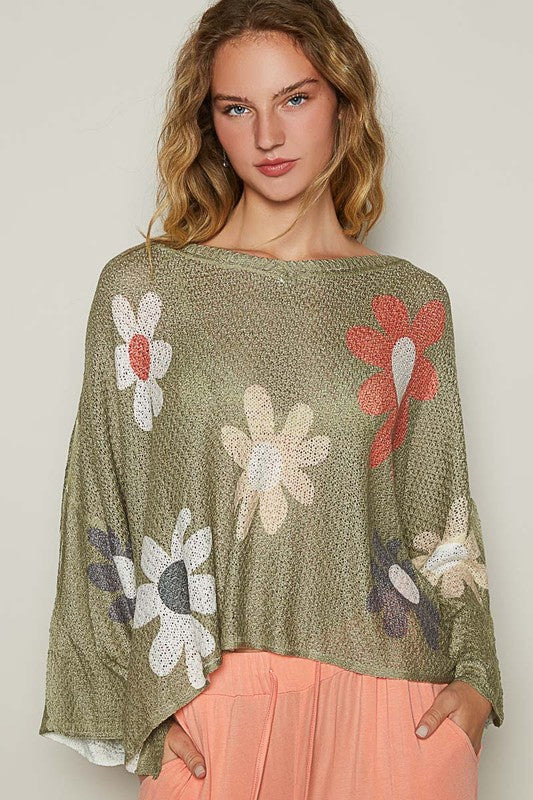POL Flower Dropped Shoulder Long Sleeve Knit Top Apparel Apparel POL Ship from USA TikTok Trendsi Trendsi https://www.cyberehub.com