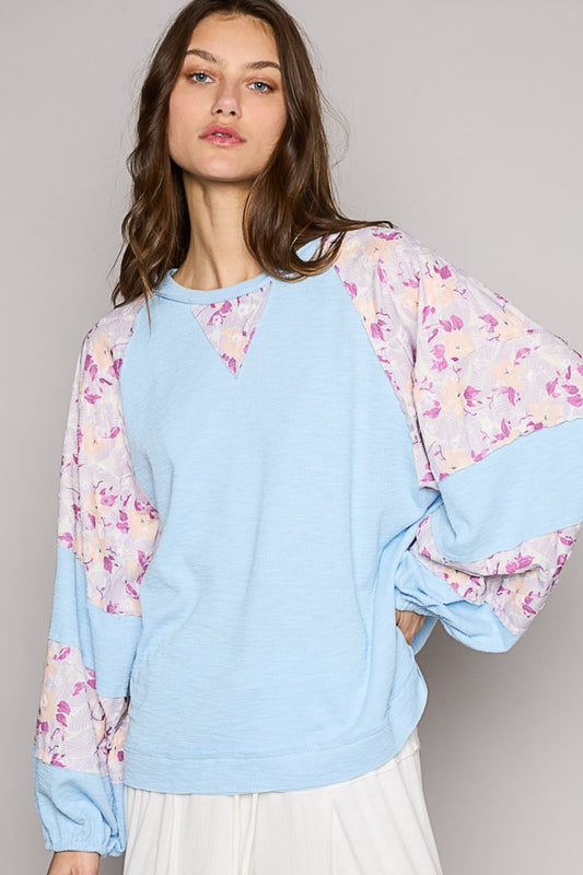 POL Round Neck Balloon Floral Long Sleeve Top Sky Blue Multi Apparel/Tops POL Ship from USA TikTok Tops Trendsi USPS Walmart Walmart Apparel Trendsi https://www.cyberehub.com