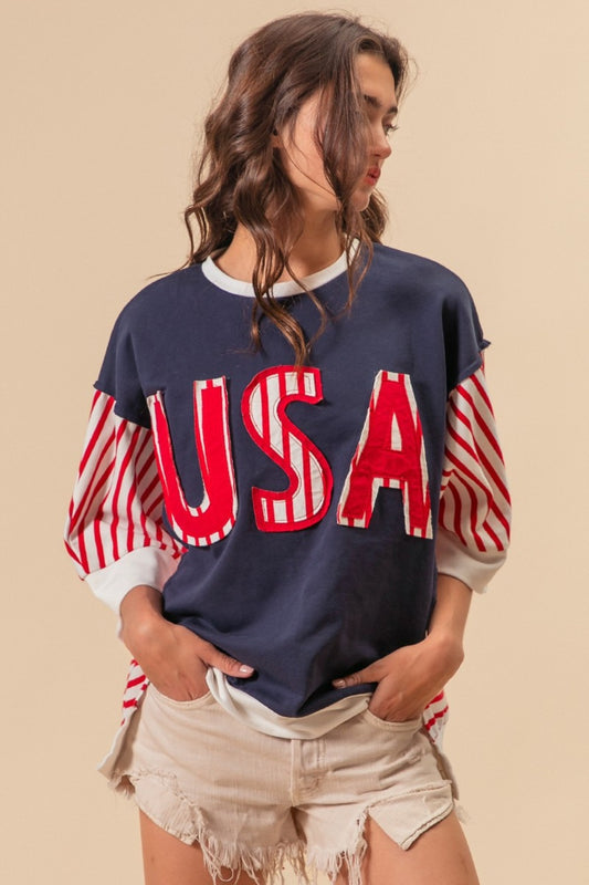 BiBi USA Letter Patchwork Contrast Short Sleeve T-Shirt Apparel/Tops BiBi Ship from USA TikTok Tops Trendsi USPS Walmart Walmart Apparel Trendsi https://www.cyberehub.com