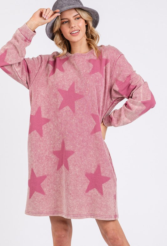 SAGE + FIG Washed Star Print Round Neck Dress Mulberry Apparel Apparel SAGE+FIG Ship from USA TikTok Trendsi Trendsi https://www.cyberehub.com