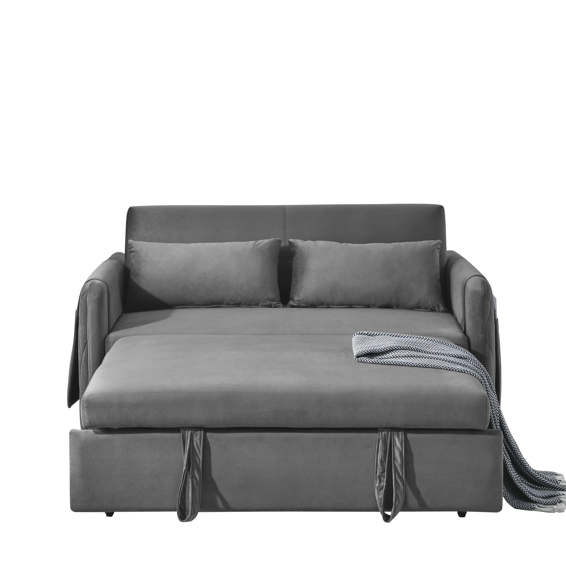 55" Modern Convertible Sofa Bed with 2 Detachable Arm Pockets, Velvet Loveseat Sofa with Pull Out Bed, 2 Pillows and Living Room Adjustable Backrest, Grid Design Armrests Giga GNJ Home Home & Garden Sofa Walmart Giga https://www.cyberehub.com