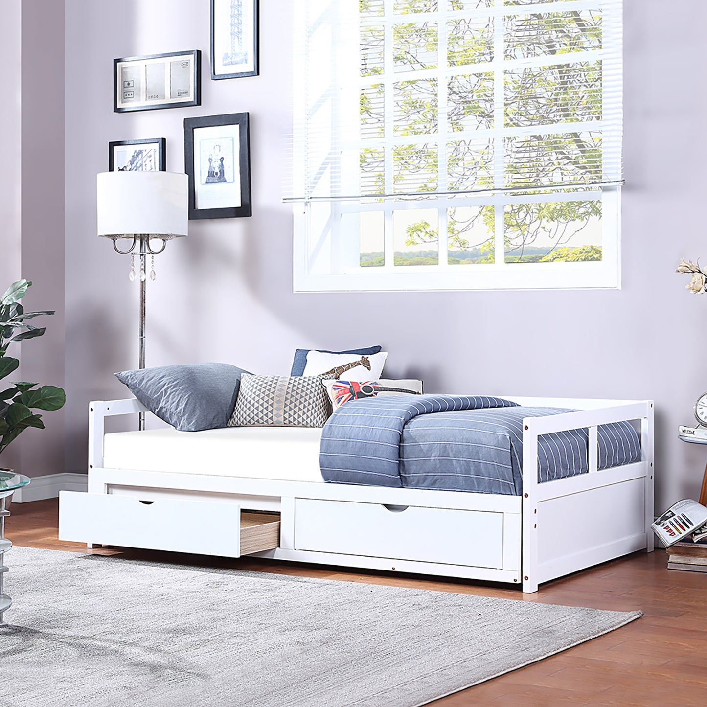 Wooden Daybed with Trundle Bed and Two Storage Drawers , Extendable Bed Daybed,Sofa Bed for Bedroom Living Room,White Furniture Giga GNJ Home Home & Garden Home Goods Walmart Giga https://www.cyberehub.com