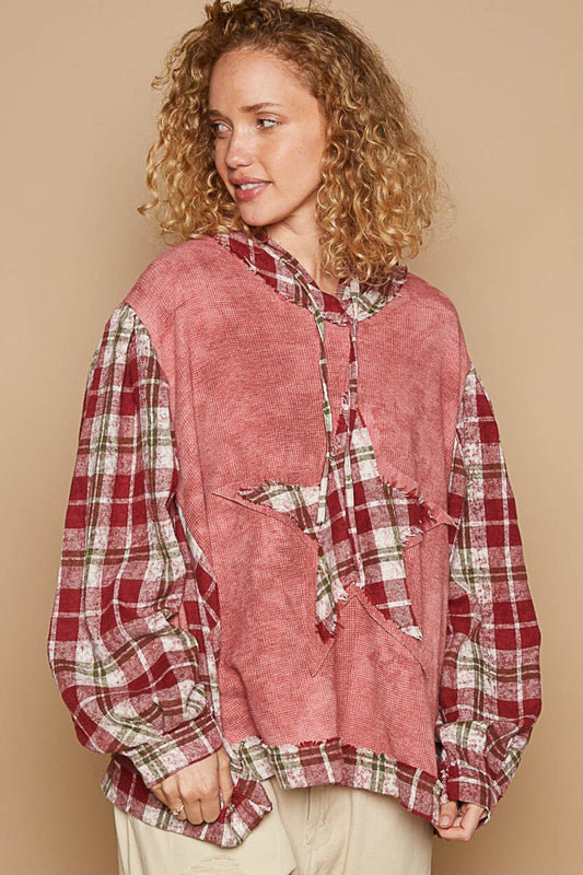 POL Star Patch Plaid Long Sleeve Hooded Top Redbean Multi Apparel/Tops POL Ship from USA TikTok Tops Trendsi USPS Walmart Walmart Apparel Trendsi https://www.cyberehub.com