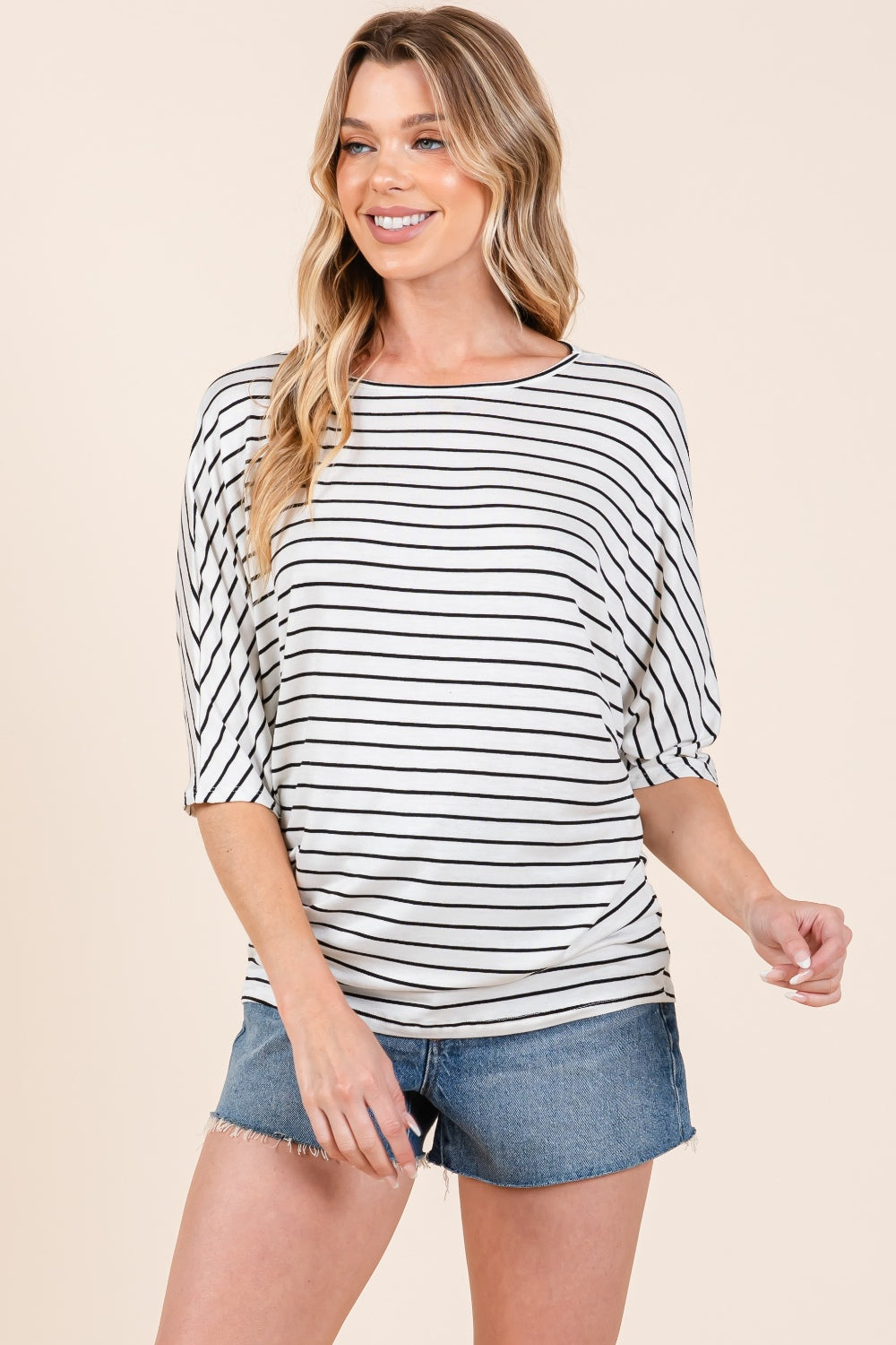 BOMBOM Striped Boat Neck Dolman Sleeve Top Tops/Jackets/Sweaters BOMBOM Clothing Tops Ship from USA TikTok Trendsi USPS Walmart Trendsi https://www.cyberehub.com