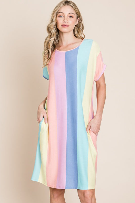 BOMBOM Striped Short Sleeve Dress with Pockets Stripe Apparel/Dress BOMBOM Dress Memorial Day Sale Ship from USA TikTok Trendsi USPS Walmart Walmart Apparel Trendsi https://www.cyberehub.com