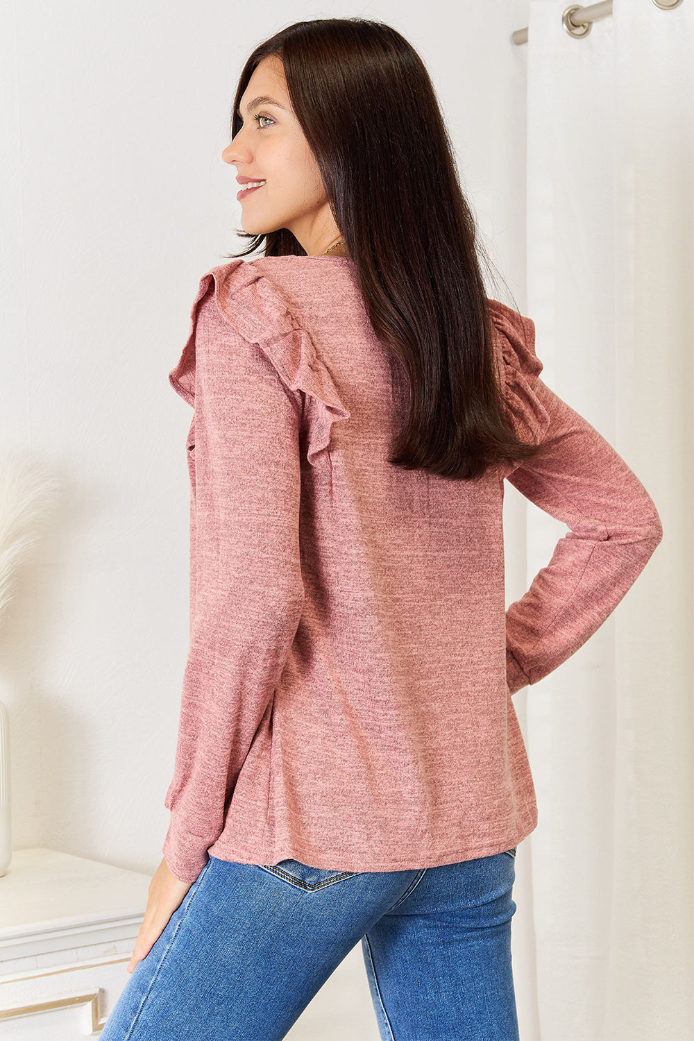 Double Take Square Neck Ruffle Shoulder Long Sleeve T-Shirt Apparel/Tops Double Take Ship from USA TikTok Tops Trendsi USPS Walmart Walmart Apparel Trendsi https://www.cyberehub.com
