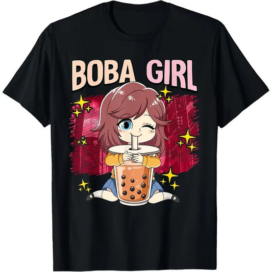 Boba Girl Anime Graphic Tee , Short Sleeve, Crew Neck T-Shirt For Women & Girls Apparel/Shirt/Graphic Shirt SNULLO https://www.cyberehub.com