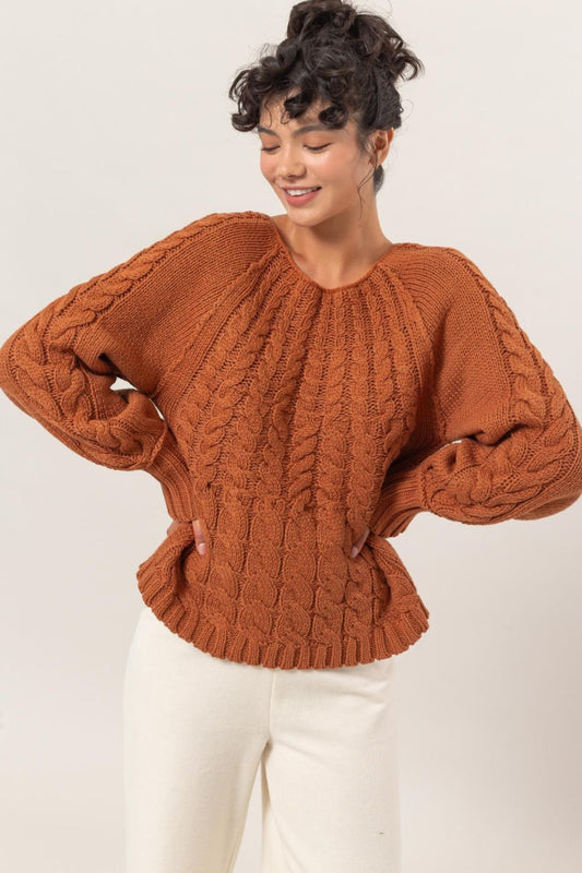 HYFVE Cable-Knit Round Neck Raglan Sleeve Sweater Rust Tops/Jackets/Sweaters Clothing Tops HYFVE Ship from USA TikTok Trendsi USPS Walmart Trendsi https://www.cyberehub.com