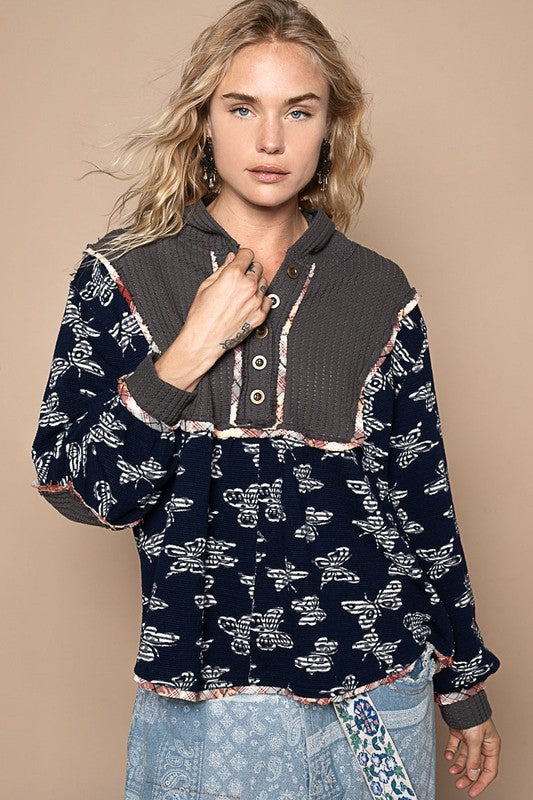 POL Butterfly Waffle-Knit Half Button Hooded Knit Top Black Apparel Apparel POL Ship from USA TikTok Trendsi Trendsi https://www.cyberehub.com