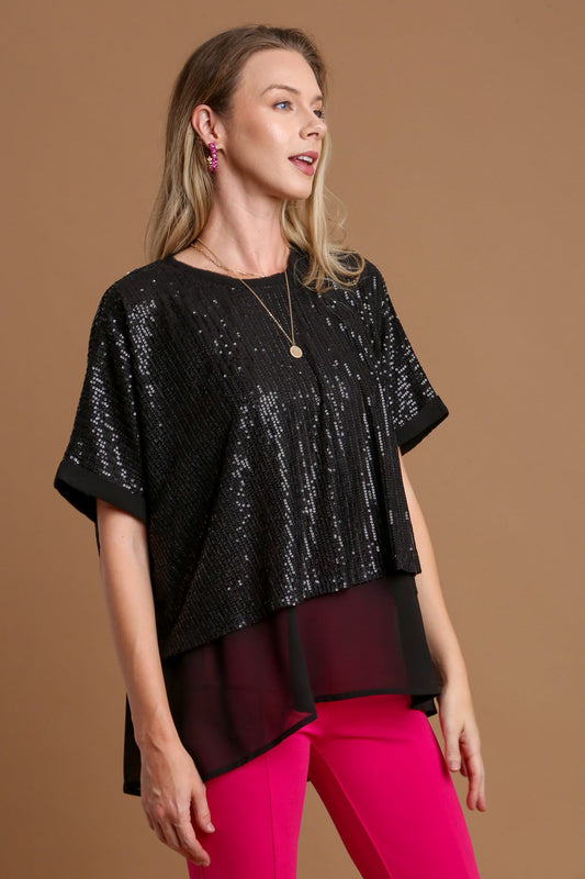 Umgee Sequin Half Sleeve Layered Blouse Black Apparel Apparel Ship from USA TikTok Trendsi Umgee USA Trendsi https://www.cyberehub.com