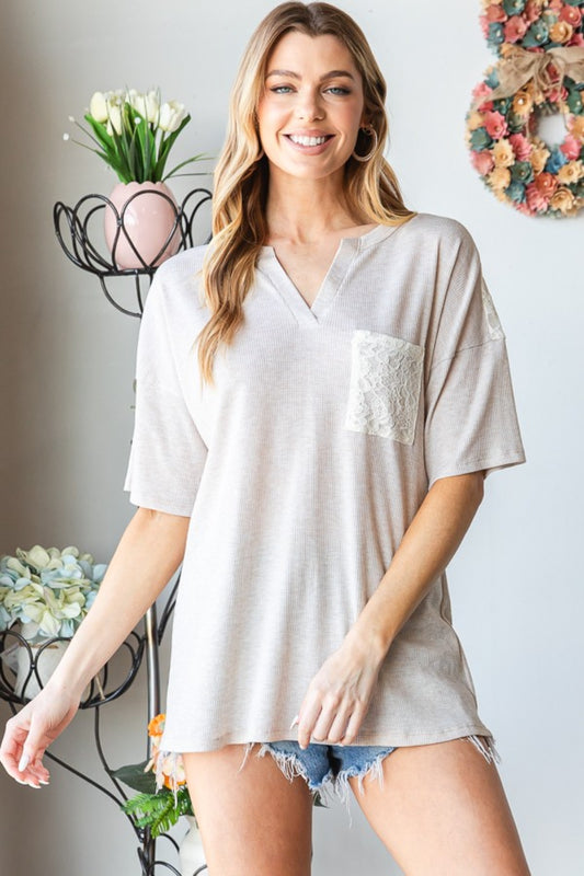 Heimish Full Size Lace Front Pocket Drop Shoulder Top Oatmeal Apparel/Tops Heimish Ship from USA TikTok Tops Trendsi USPS Walmart Walmart Apparel Trendsi https://www.cyberehub.com