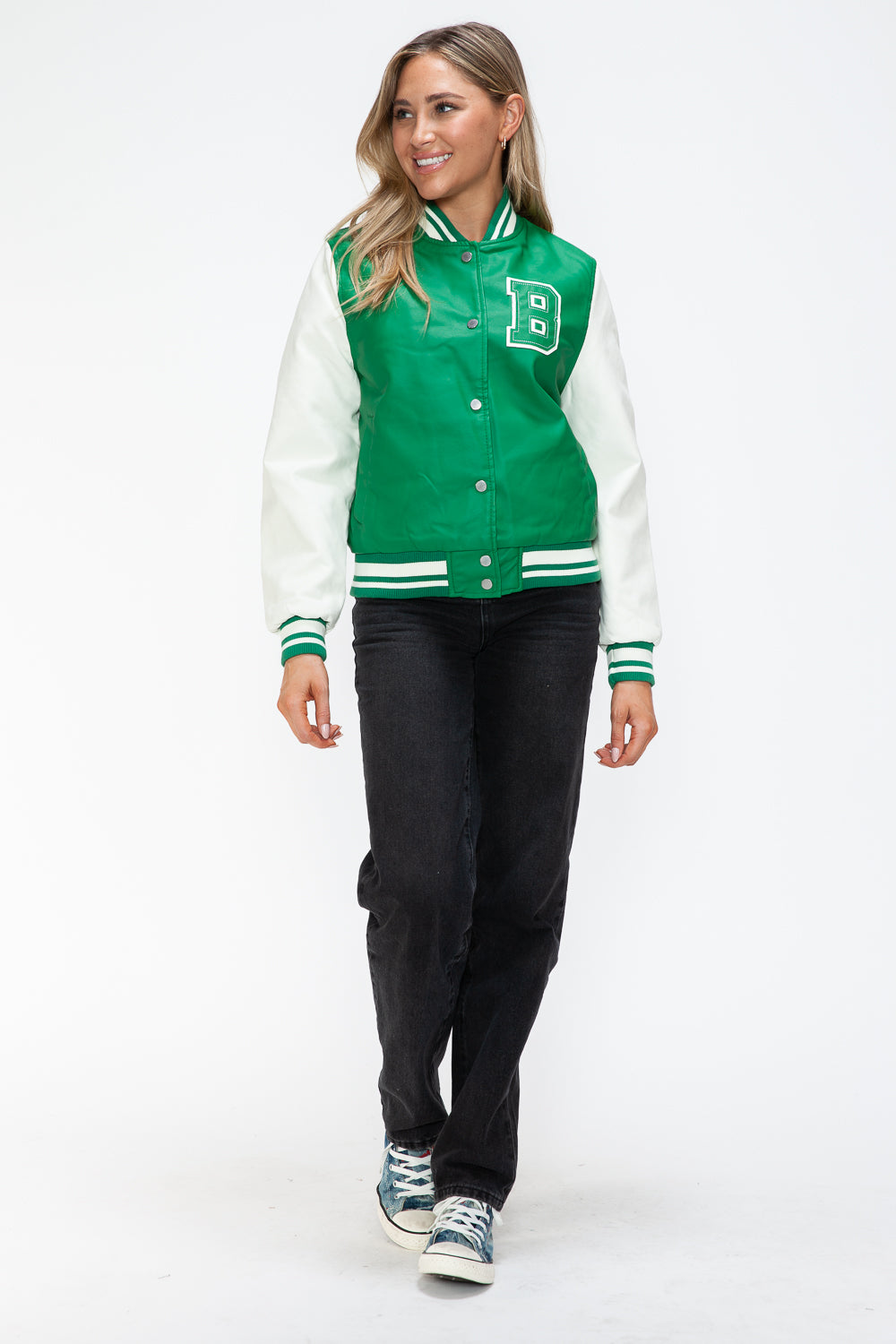 Love Me Now PU Leather Contrast Snap Down Bomber Jacket Tops/Jackets/Sweaters Clothing Tops Love Me Now Ship from USA TikTok Trendsi USPS Walmart Trendsi https://www.cyberehub.com