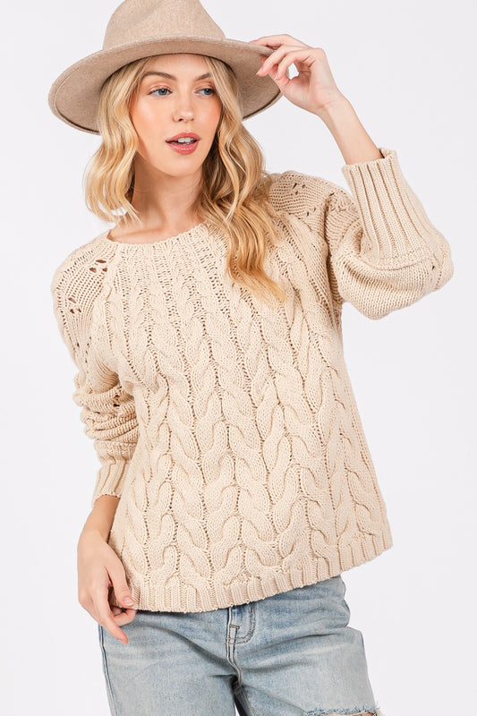 SAGE + FIG Cable-Knit Long Sleeve Sweater Natural Shirt Apparel Clothing Tops SAGE+FIG Ship from USA Shirts USA Women Trendsi https://www.cyberehub.com