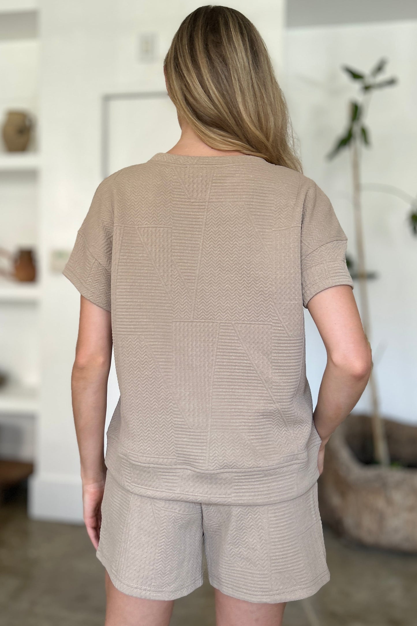 Double Take Full Size Texture Short Sleeve Top and Shorts Set Tops/Jackets/Sweaters Clothing Tops Double Take Outlets 2.20-3.30 Ship from USA TikTok Trendsi USPS Walmart Trendsi https://www.cyberehub.com