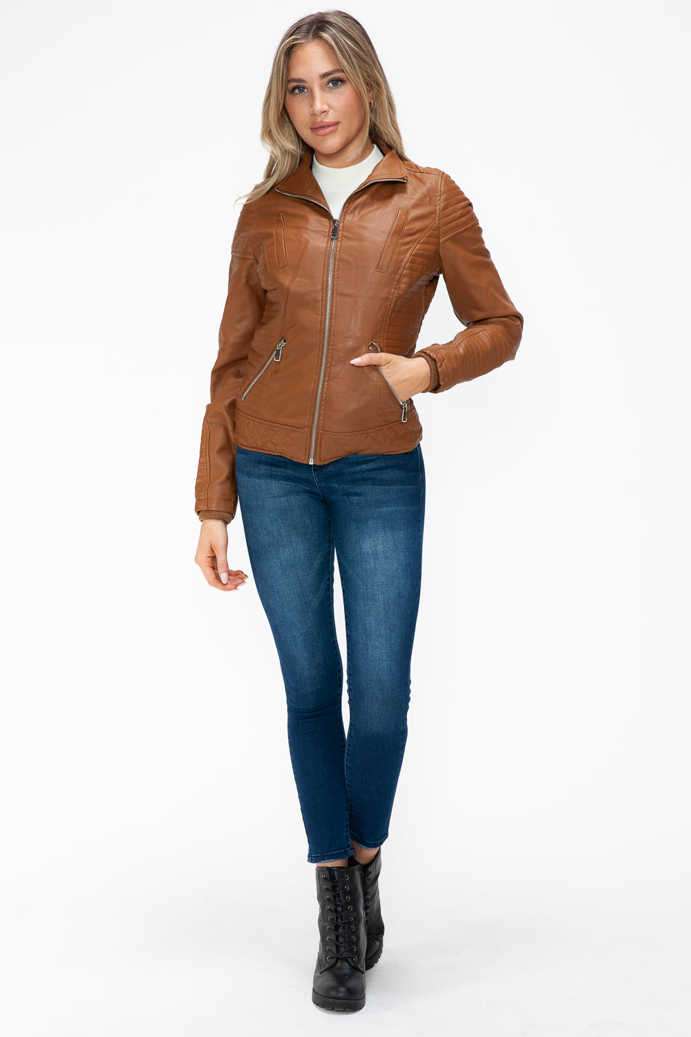YMI Faux Layered Double-Zipper Jacket with Fuzzy Hood Tops/Jackets/Sweaters Clothing Tops Ship from USA TikTok Trendsi USPS Walmart YMI outerwear Trendsi https://www.cyberehub.com