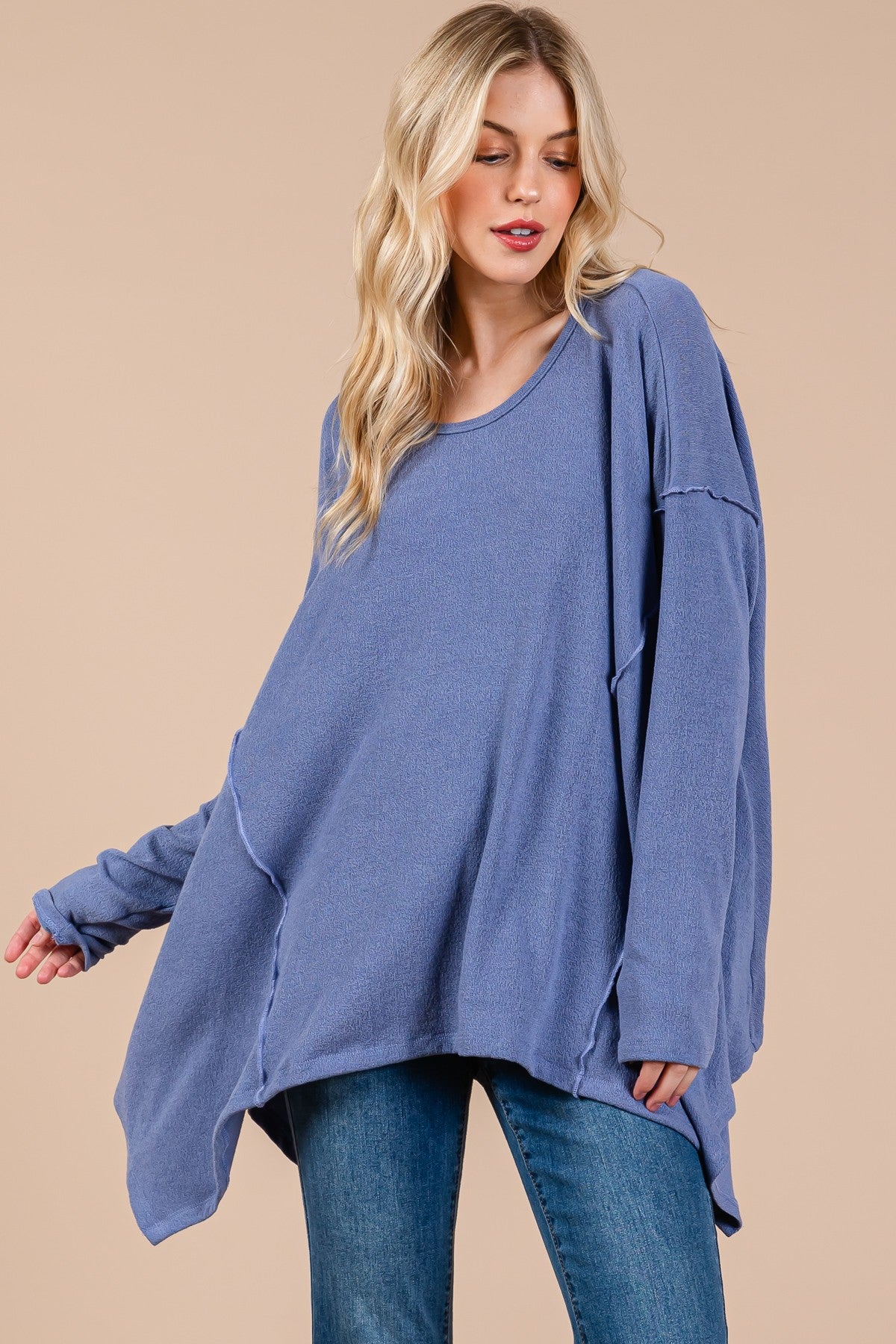 Ces Femme Asymmetrical Long Sleeve top Dusty Blue Tops/Jackets/Sweaters Cesfemme Clothing Tops Ship from USA TikTok Trendsi USPS Walmart Trendsi https://www.cyberehub.com