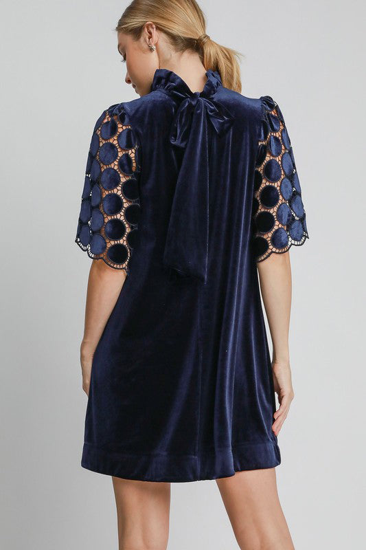Umgee Dotted Lace Half Sleeve Mock Neck Back Tie Velvet Dress Apparel Apparel Ship from USA TikTok Trendsi Umgee USA Trendsi https://www.cyberehub.com