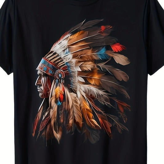 Indian Headdress Pattern T-shirt For Men, Summer Pattern Printed Short Sleeved T-shirt Apparel/Shirt/Graphic Shirt SNULLO https://www.cyberehub.com