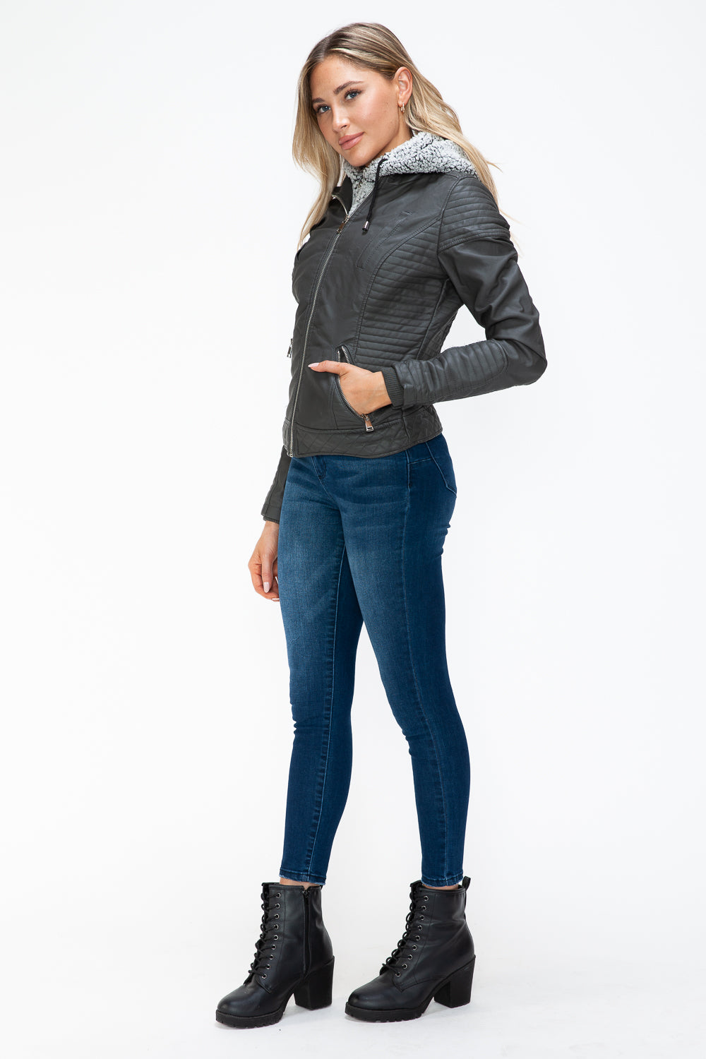 YMI Faux Layered Double-Zipper Jacket with Fuzzy Hood Tops/Jackets/Sweaters Clothing Tops Ship from USA TikTok Trendsi USPS Walmart YMI outerwear Trendsi https://www.cyberehub.com