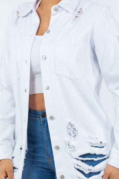American Bazi Distressed Button Up Long Sleeve Denim Jacket Tops/Jackets/Sweaters American Bazi Clothing Tops Ship from USA TikTok Trendsi USPS Walmart Trendsi https://www.cyberehub.com