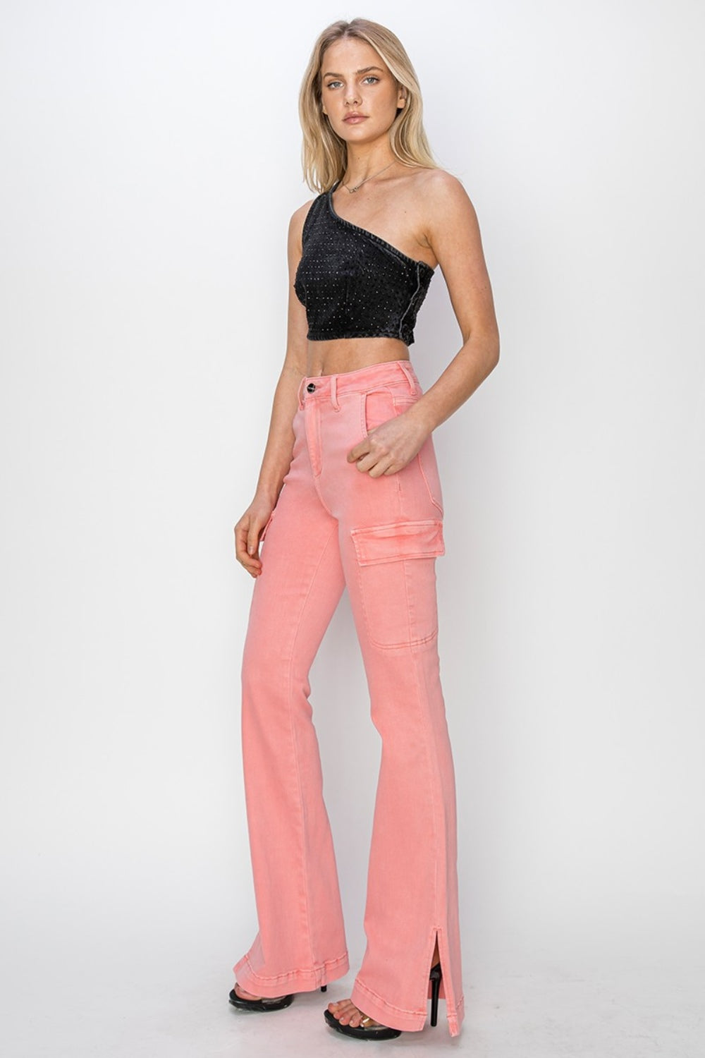 RISEN Full Size High Rise Side Slit Cargo Bootcut Jeans Bottoms Bottoms Clothing RISEN Ship from USA Women Trendsi https://www.cyberehub.com