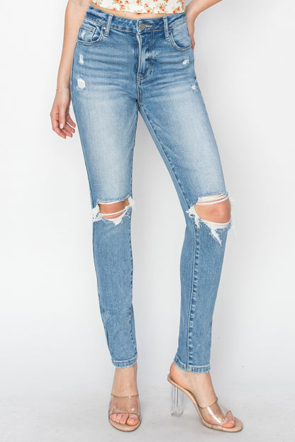 Risen Full Size High Rise Knee Distressed Skinny Jeans Bottoms Bottoms Clothing Pants RISEN Ship from USA Women Trendsi https://www.cyberehub.com